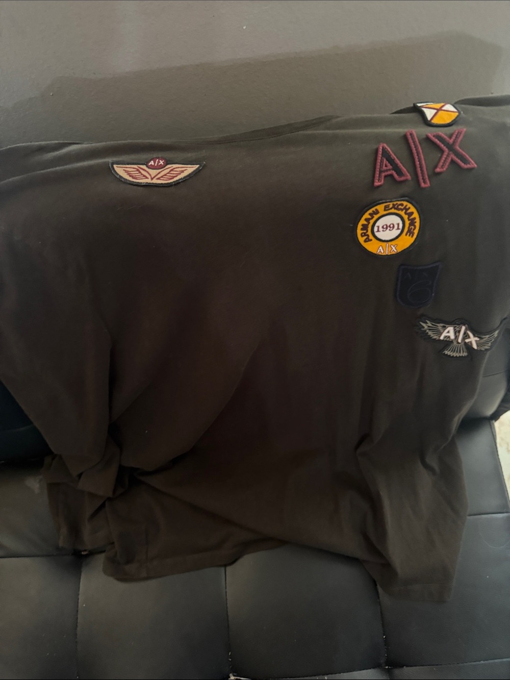 Armani Exchange Black Short-Sleeve Tee with Patch Logos